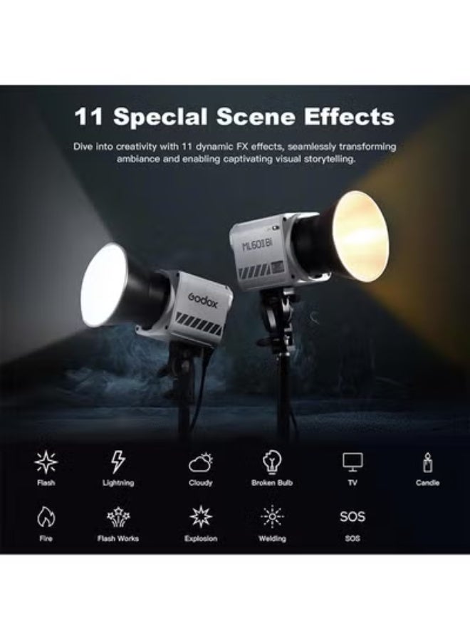 Godox ML60IIBi 70W LED Video Light, 2800-5600K Bi-Color LED Monolight, CRI/TLCI 97+ App Control 13000Lux Portable Continous Output Lighting for Studio Live Streaming Video  Recording - Image 2