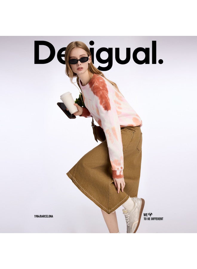 DESIGUAL تنورة جينز مغسولة بحافة غير متساوية من القطن الخالص - Image 2