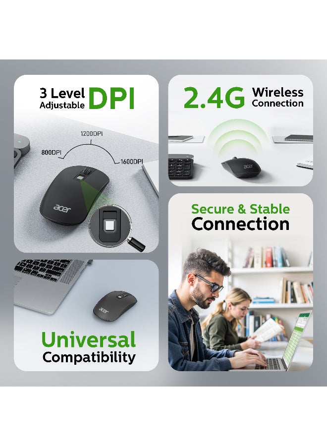 أيسر ماوس لاسلكي – ماوس بصري USB 2.4GHz، تصميم مريح محمول مع DPI قابل للتعديل وتتبع بصري للابتوب، الكمبيوتر الشخصي، ماك - أسود - Image 2