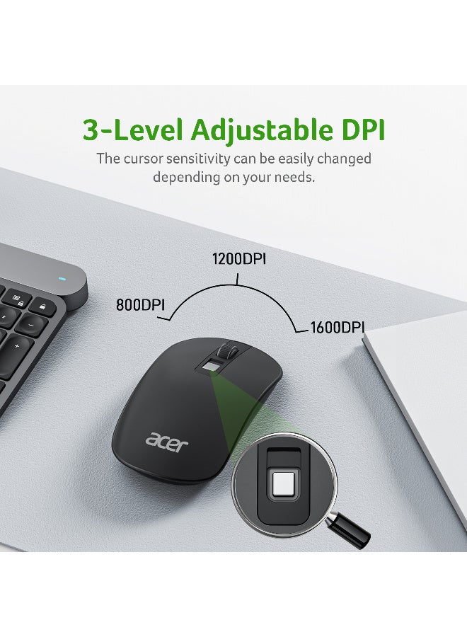 أيسر ماوس لاسلكي – ماوس بصري USB 2.4GHz، تصميم مريح محمول مع DPI قابل للتعديل وتتبع بصري للابتوب، الكمبيوتر الشخصي، ماك - أسود - Image 4