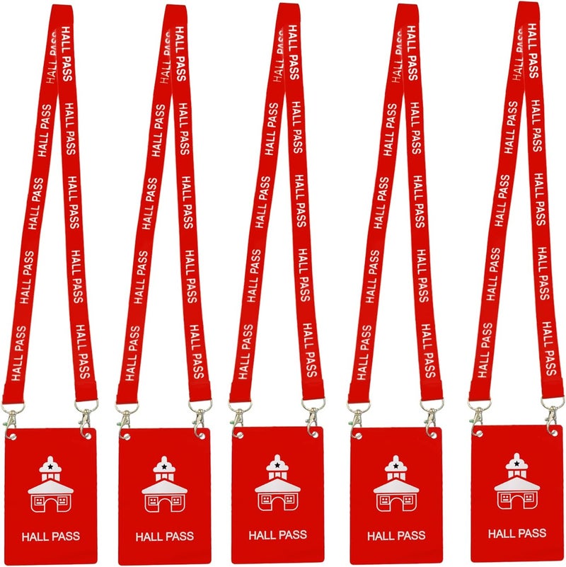 Bemaxy Hall Pass Lanyards with Large Card Passes, Unbreakable School Classroom 5 Inch Passes Set for Teacher Parents(Hall Bathroom Library Office & Nurse),5 Pcs(Hall) - Image 1