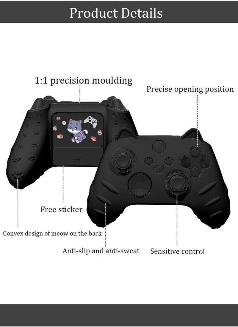 Cute Skin Cover for Series X/S Controller Anti-Slip Silicone Grip Protective Case Accessories Set Wireless/Wired Gamepad Joystick with 2 Cat Paw Thumb Grips Caps (Black) - Image 2