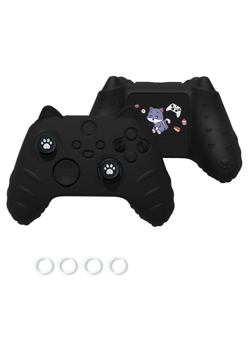 Cute Skin Cover for Series X/S Controller Anti-Slip Silicone Grip Protective Case Accessories Set Wireless/Wired Gamepad Joystick with 2 Cat Paw Thumb Grips Caps (Black) - Image 1