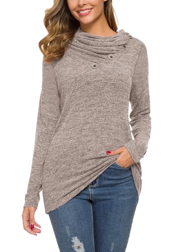 WEACZZY Long Sleeve Shirts for Women Cute Button Cowl Neck Blouse Tops Dressy Casual Basic Work Shirt Loose Tunic Tops X-Large, 08 Brown - Image 4