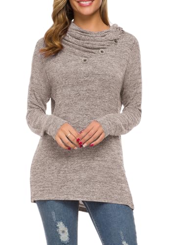 WEACZZY Long Sleeve Shirts for Women Cute Button Cowl Neck Blouse Tops Dressy Casual Basic Work Shirt Loose Tunic Tops X-Large, 08 Brown - Image 2