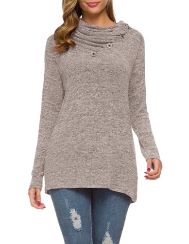WEACZZY Long Sleeve Shirts for Women Cute Button Cowl Neck Blouse Tops Dressy Casual Basic Work Shirt Loose Tunic Tops X-Large, 08 Brown - Image 3