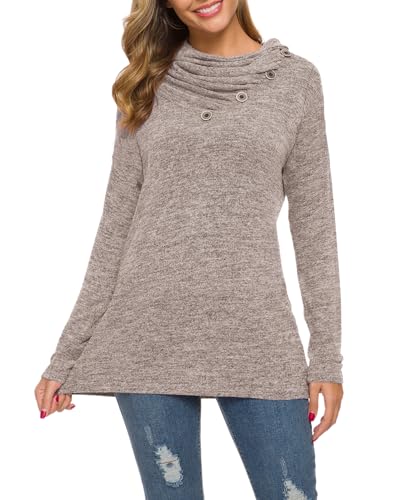 WEACZZY Long Sleeve Shirts for Women Cute Button Cowl Neck Blouse Tops Dressy Casual Basic Work Shirt Loose Tunic Tops X-Large, 08 Brown - Image 5