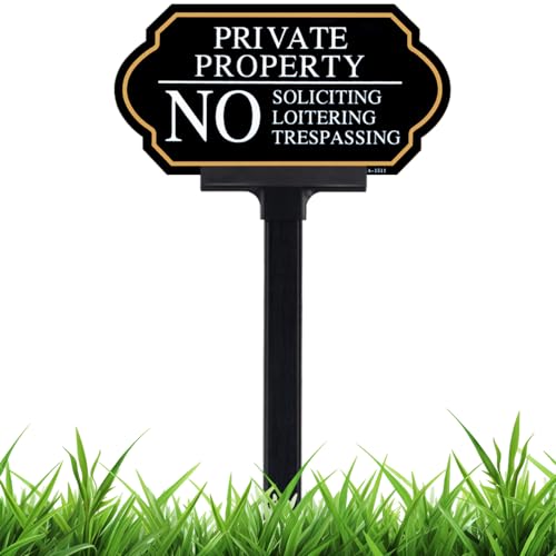 DXSIGN Private Property No Trespassing Sign with Stake, No Soliciting Sign for House 5x10 inch/35 inch High, for Front Door/Lawns/Gardens and Business - Image 1