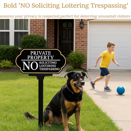 DXSIGN Private Property No Trespassing Sign with Stake, No Soliciting Sign for House 5x10 inch/35 inch High, for Front Door/Lawns/Gardens and Business - Image 2