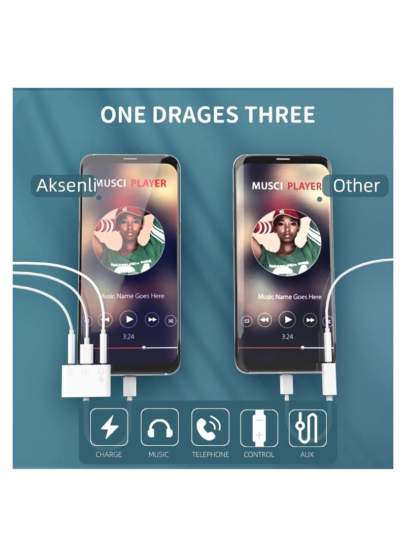 Generic - USB C to 3.5mm Audio Adapter, Charger/Headphone and AUX Port (3-in-1) Type-C ​Earbud Splitter Dongle Compatible with Samsung Apple iPhone15 Pro Max Plus/iPad 10/Air4/5/Mini6/Pro 12/HUAWEI - Image 1