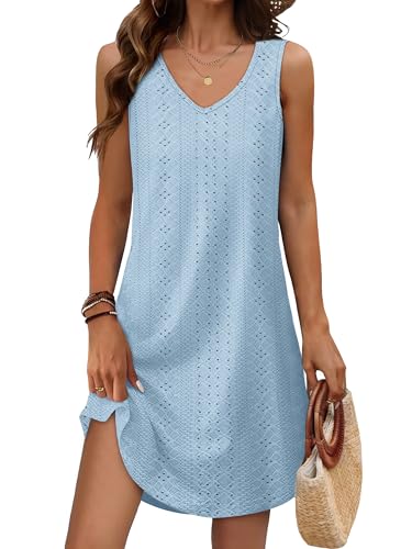 Aokosor Swimsuit Coverup for Women Spring Summer Dresses 2026 Loose V Neck Swing Tank Dress Sundresses Plain Blue XL - Image 1