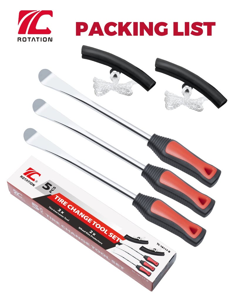 ROTATION 11.5 inch Steel Tire Spoon Lever Iron Tool Kit, Professional Tire Changing Tool for Motorcycle, Dirt Bike, Lawn Mower, 3 pcs Tire Spoons, 2 Rim Protector | 5-Piece Set - Image 5