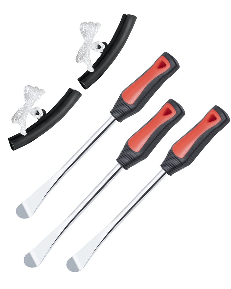 ROTATION 11.5 inch Steel Tire Spoon Lever Iron Tool Kit, Professional Tire Changing Tool for Motorcycle, Dirt Bike, Lawn Mower, 3 pcs Tire Spoons, 2 Rim Protector | 5-Piece Set - Image 1