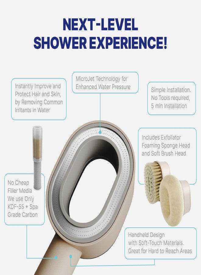 NU Aqua Handheld Filtered Shower Head - Black - High Pressure Shower Filter Protects Hair and Skin - Reduces Hair Shedding, Dandruff, and Dry Skin - Soft Brush Head and Foaming Sponge Exfoliator - Image 2