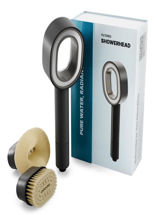 NU Aqua Handheld Filtered Shower Head - Black - High Pressure Shower Filter Protects Hair and Skin - Reduces Hair Shedding, Dandruff, and Dry Skin - Soft Brush Head and Foaming Sponge Exfoliator - Image 1