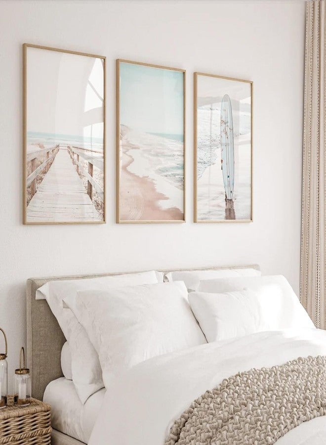 Youillne Beach Coastal Wall Art Pictures Beachy Ocean Canvas Wall Decor Surf Aesthetic Wall Art Surfboard Beach Painting Poster Coastal Ocean Artwork Prints for Bathroom Room 16x24 Inch Unframed Set of 3 - Image 3