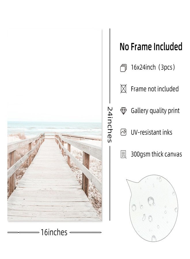 Youillne Beach Coastal Wall Art Pictures Beachy Ocean Canvas Wall Decor Surf Aesthetic Wall Art Surfboard Beach Painting Poster Coastal Ocean Artwork Prints for Bathroom Room 16x24 Inch Unframed Set of 3 - Image 2