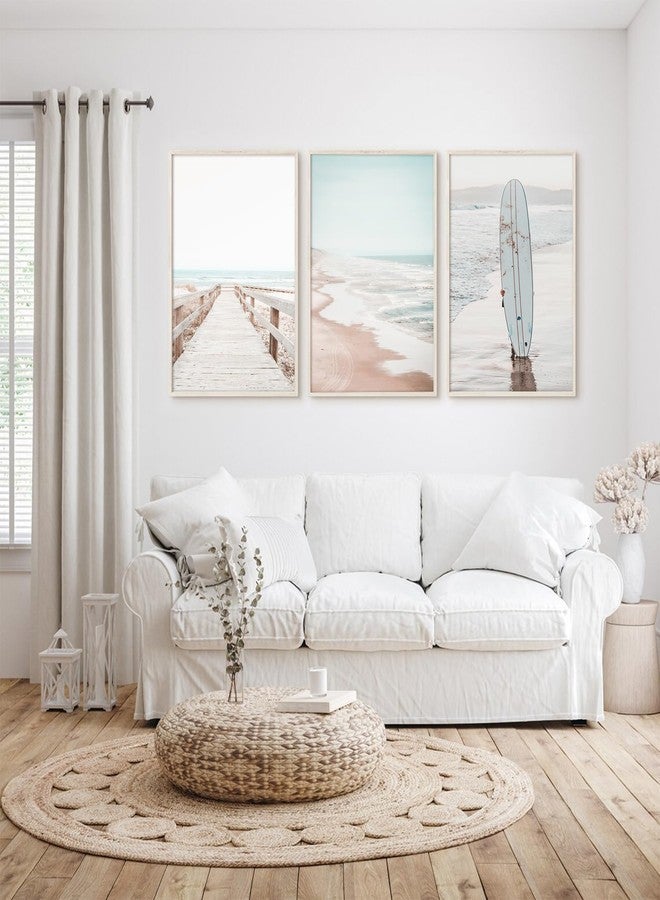 Youillne Beach Coastal Wall Art Pictures Beachy Ocean Canvas Wall Decor Surf Aesthetic Wall Art Surfboard Beach Painting Poster Coastal Ocean Artwork Prints for Bathroom Room 16x24 Inch Unframed Set of 3 - Image 5