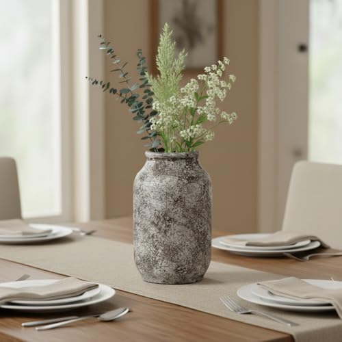 Wancetang Ceramic Rustic Farmhouse Vase, Terracotta Pottery Flower Vase, Farmhouse Decor for Shelf, Table, Living Room, Bedroom Decor, 9 Inch - Image 4