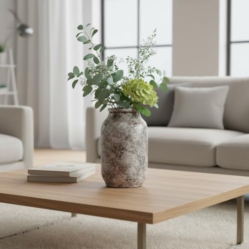 Wancetang Ceramic Rustic Farmhouse Vase, Terracotta Pottery Flower Vase, Farmhouse Decor for Shelf, Table, Living Room, Bedroom Decor, 9 Inch - Image 3