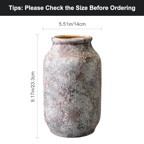 Wancetang Ceramic Rustic Farmhouse Vase, Terracotta Pottery Flower Vase, Farmhouse Decor for Shelf, Table, Living Room, Bedroom Decor, 9 Inch - Image 2