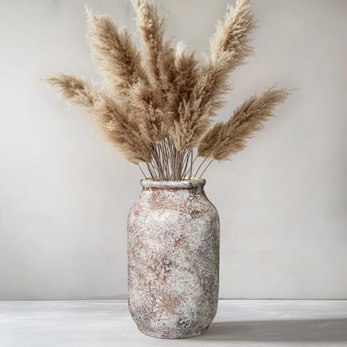 Wancetang Ceramic Rustic Farmhouse Vase, Terracotta Pottery Flower Vase, Farmhouse Decor for Shelf, Table, Living Room, Bedroom Decor, 9 Inch - Image 1