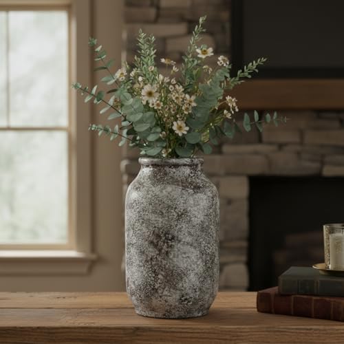 Wancetang Ceramic Rustic Farmhouse Vase, Terracotta Pottery Flower Vase, Farmhouse Decor for Shelf, Table, Living Room, Bedroom Decor, 9 Inch - Image 5