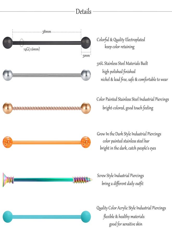 EVELICAL 30Pcs 14G Stainless Steel Industrial Barbell Earrings for Women Men Cartilage Helix Body Piercing Jewelry 38mm 1&1/2 Inch Piercing Bar, 1.5 inches, Stainless Steel, no gemstone - Image 2