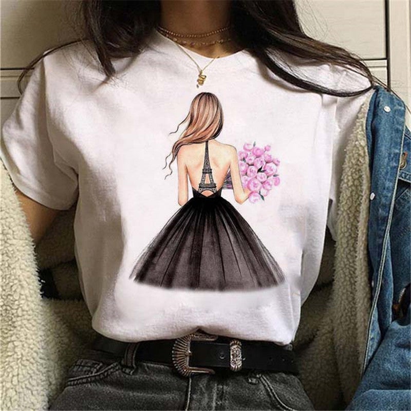 [Same day] cross-border supply of T-shirt printed T-shirt women's short-sleeved women's clothing - Image 2