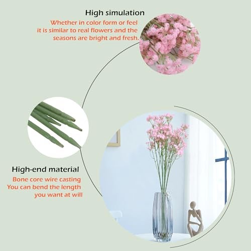 HOMEVERSE Baby Breath/Gypsophila Artificial Fake Silk Plants Wedding Party Decoration Real Touch Flowers DIY Home Garden(Pink-05) - Image 4