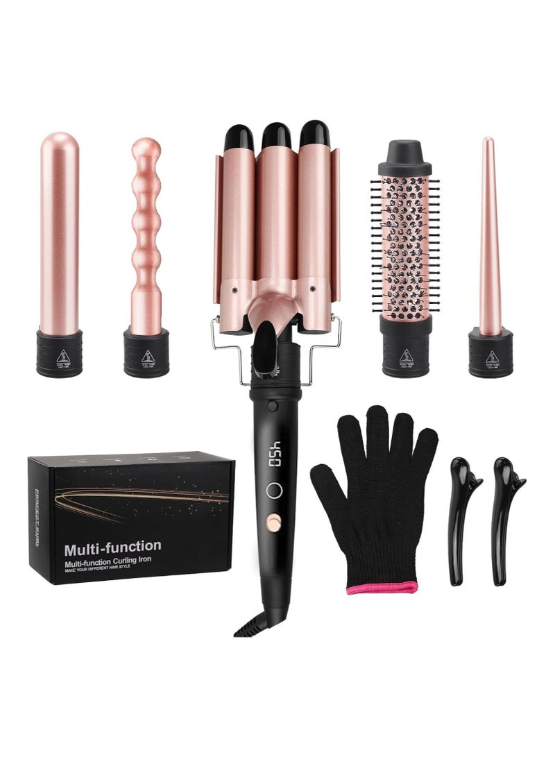 BABLE Premium 5-in-1 Curling Wand Set with Digital Screen, Professional Hair Curler with 5 Ceramic Barrels (9-32mm) Instant Heat, Includes Heat Glove & 2 Clips - Image 1