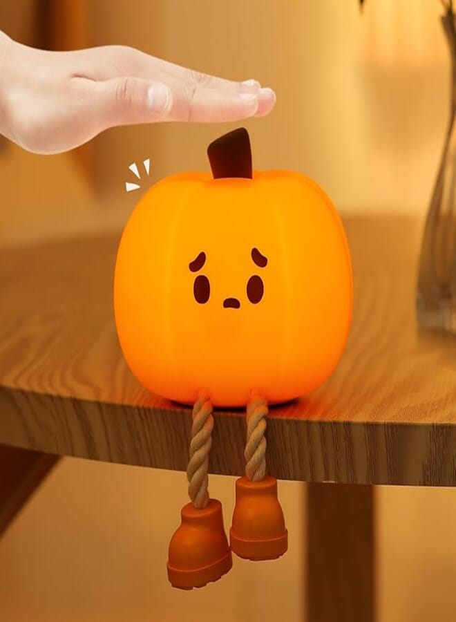 Lewondr Lewondr Pumpkin Night Light Children, Cute Soft Silicone Dimmable Touch Bedside Lamp with Timer & 3 Brightnesses, Rechargeable LED Lamp for Baby Girls Boys Children Children's Room, Yellow