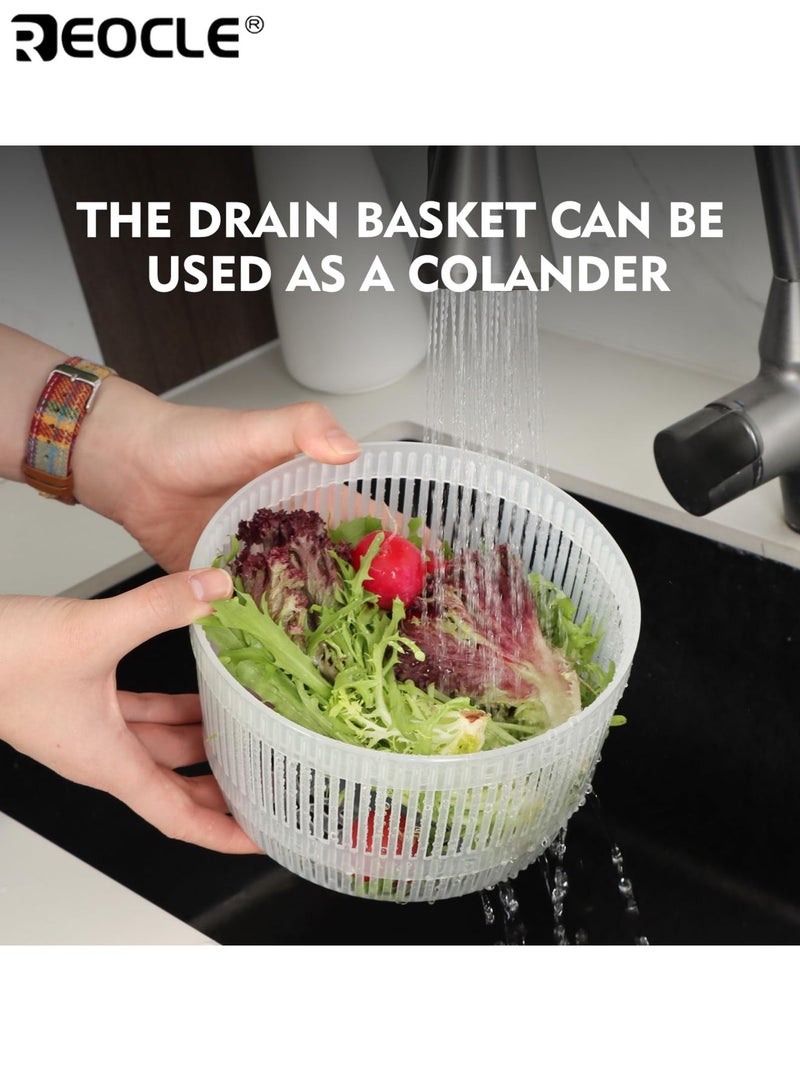 REOCLE Salad Spinner with Strainer Basket and Efficient Draining Design Vegetable Fruit Washer with Push Button Operation for Kitchen Food Preparation - Image 5