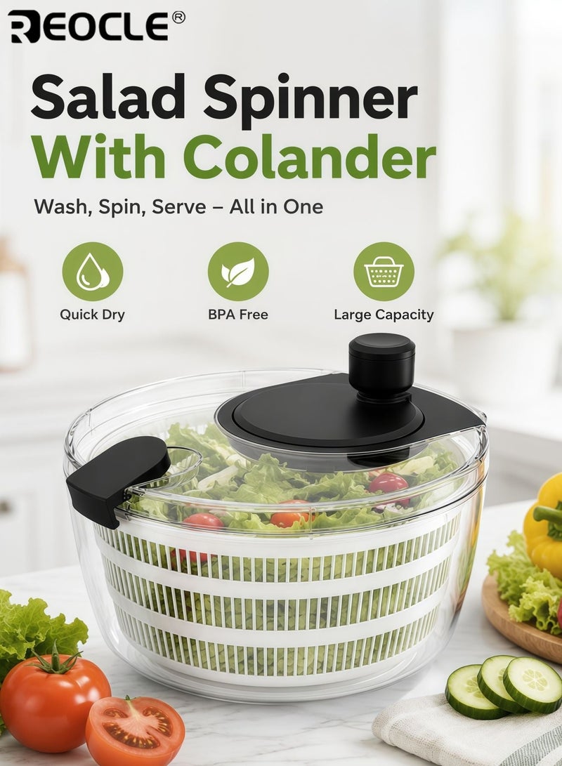 REOCLE Salad Spinner with Strainer Basket and Efficient Draining Design Vegetable Fruit Washer with Push Button Operation for Kitchen Food Preparation - Image 1