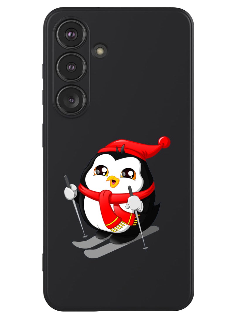 Theodor Protective Slim Fit Case Liquid Silicone Cover with Full Body Protection Anti-Scratch Shockproof Case For Samsung Galaxy S24 (Black) - skating penguin  - Image 1