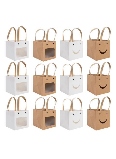 Kraft Paper Gift Boxes, Cute Party Favor Creative Cookie Candy Box with Display Window for Wedding Birthday Anniversary Baby Shower  Cookie Cake Jewelry Small Presents Decor (12pcs 12x12cm)