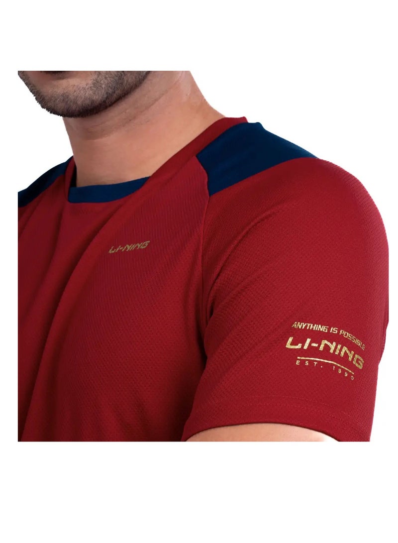 Li-Ning FLIP SIDE LINING ROUND NECK-T SHIRT- (MAROON) (APLT777-2-2XL) - Image 3