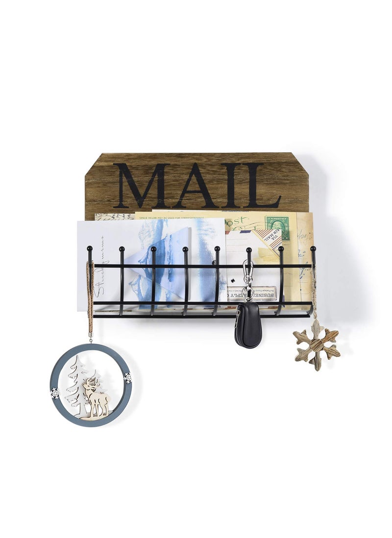 SRIWATANA SRIWATANA Rustic Mail Holder Organizer Key Holder Wall Mount Mail Sorter for Hallway Foyer and Home Decoration  Carbonized Black 