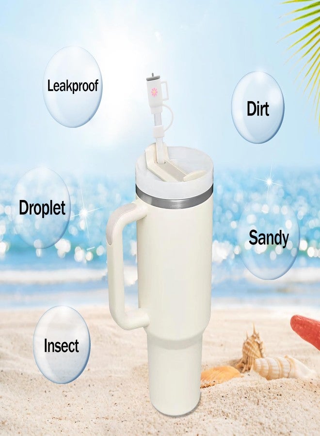 QUVIAE White Straw Cover Cap for Stanley Cup, 6pcs Silicone Flower Straw Toppers Compatible with 20 30 40 Oz Tumbler with Handle, 0.4in/10mm Cute Dust Proof Reusable Straws Stopper Accessories - Image 3