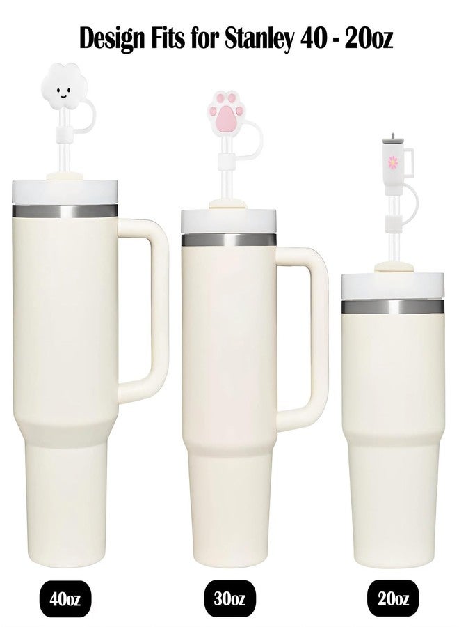 QUVIAE White Straw Cover Cap for Stanley Cup, 6pcs Silicone Flower Straw Toppers Compatible with 20 30 40 Oz Tumbler with Handle, 0.4in/10mm Cute Dust Proof Reusable Straws Stopper Accessories - Image 5