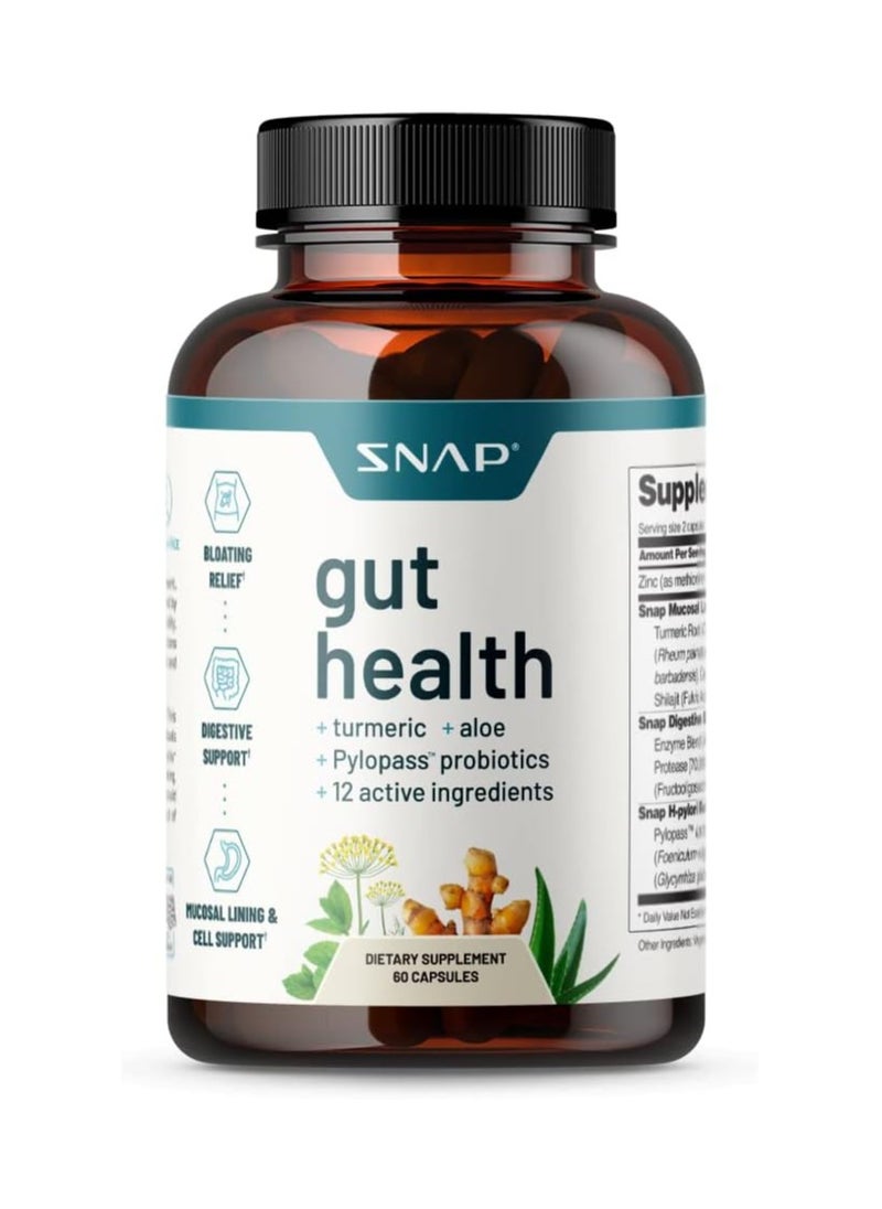 Gut Health with Turmeric, Aloe, Pylopass Probiotics and 15 active ingredients - 60 Capsules Dietary Supplement