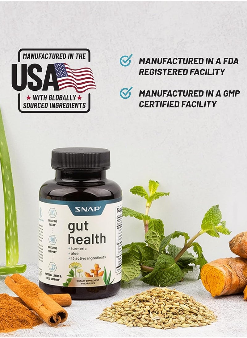 Gut Health with Turmeric, Aloe, Pylopass Probiotics and 15 active ingredients - 60 Capsules Dietary Supplement