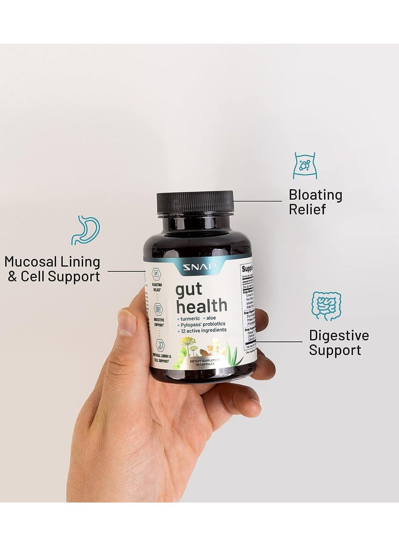 Gut Health with Turmeric, Aloe, Pylopass Probiotics and 15 active ingredients - 60 Capsules Dietary Supplement