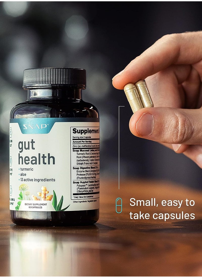Gut Health with Turmeric, Aloe, Pylopass Probiotics and 15 active ingredients - 60 Capsules Dietary Supplement