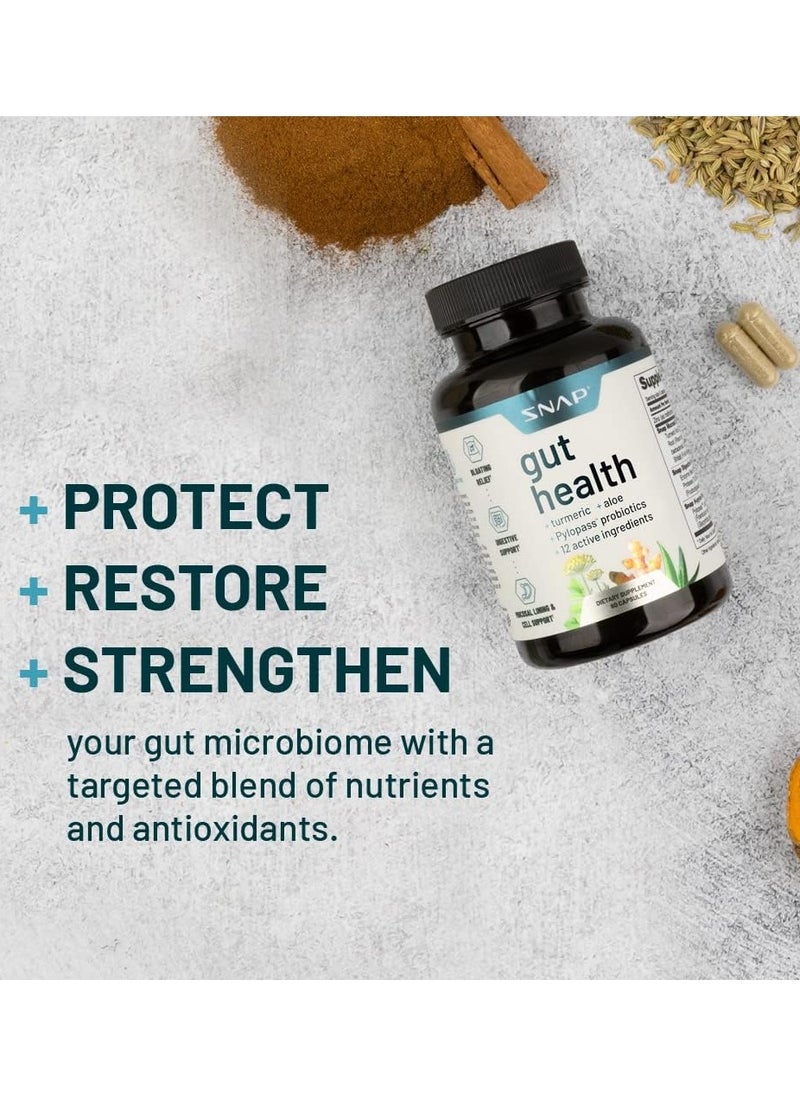 Gut Health with Turmeric, Aloe, Pylopass Probiotics and 15 active ingredients - 60 Capsules Dietary Supplement