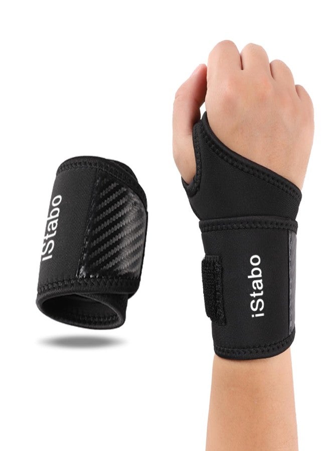 iStabo Compression Wrist Support Brace, Gym Ulnar Wrist Wraps for Weightlifting, Fitness, Tendonitis, Carpal Tunnel Arthritis, Pain Relief, Adjustable Carbon Fiber Pattern Neoprene Wrist Straps Fit Left or Right Hand - Image 1
