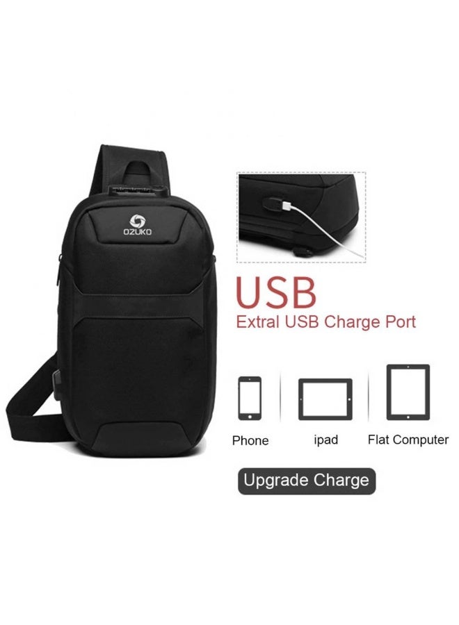 أوزوكو شنطة صدر رجالية مضادة للسرقة موديل 9270 – من قماش أوكسفورد المقاوم للماء مع منفذ USB وقفل برقم سري (أسود) - Image 2