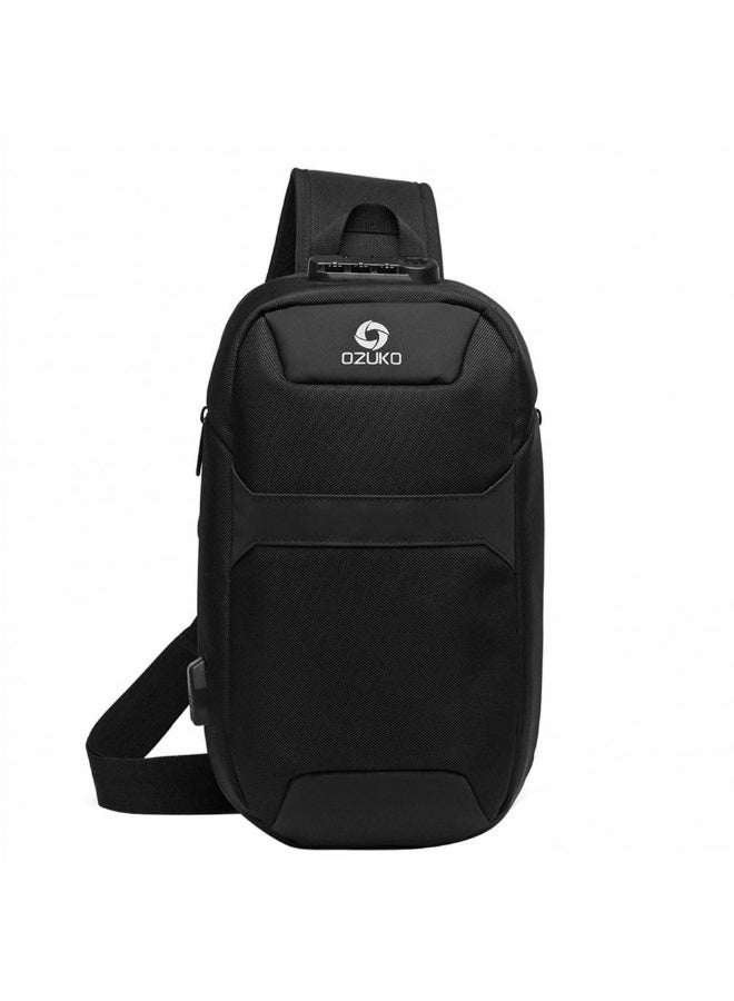 أوزوكو شنطة صدر رجالية مضادة للسرقة موديل 9270 – من قماش أوكسفورد المقاوم للماء مع منفذ USB وقفل برقم سري (أسود) - Image 1