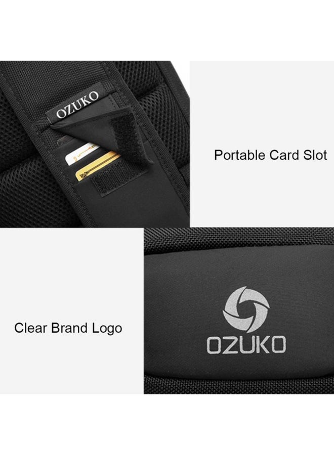 أوزوكو شنطة صدر رجالية مضادة للسرقة موديل 9270 – من قماش أوكسفورد المقاوم للماء مع منفذ USB وقفل برقم سري (أسود) - Image 4