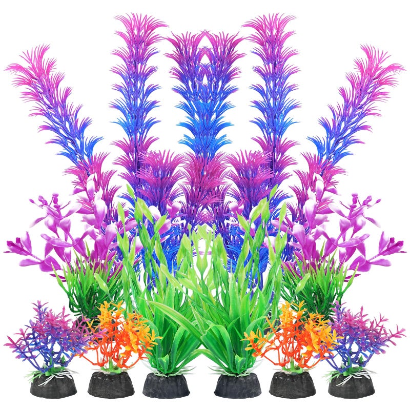 AQUANEAT Artificial Fish Tank Plants, Aquarium Decorations, Purple Plastic Accessories, 10pcs - Image 1
